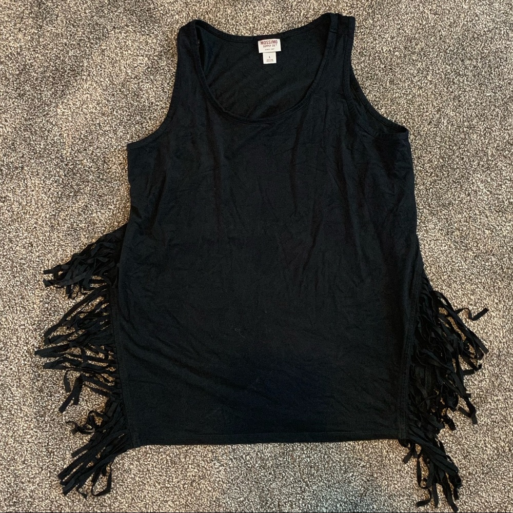 Black tassel fringe tank top